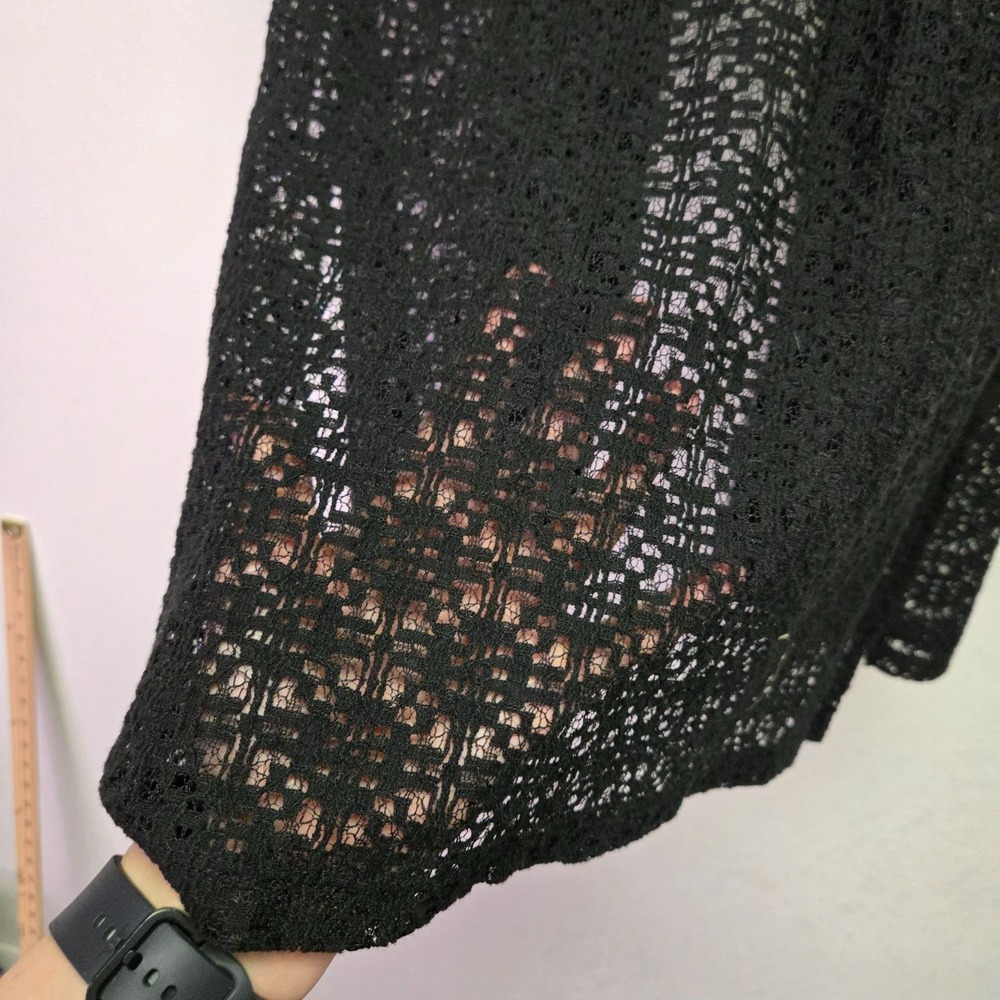 Lace Duster Cardigan Witchy Whimsigoth Open Front Small Black 3/4 Sleeve Long - Picture 8 of 9